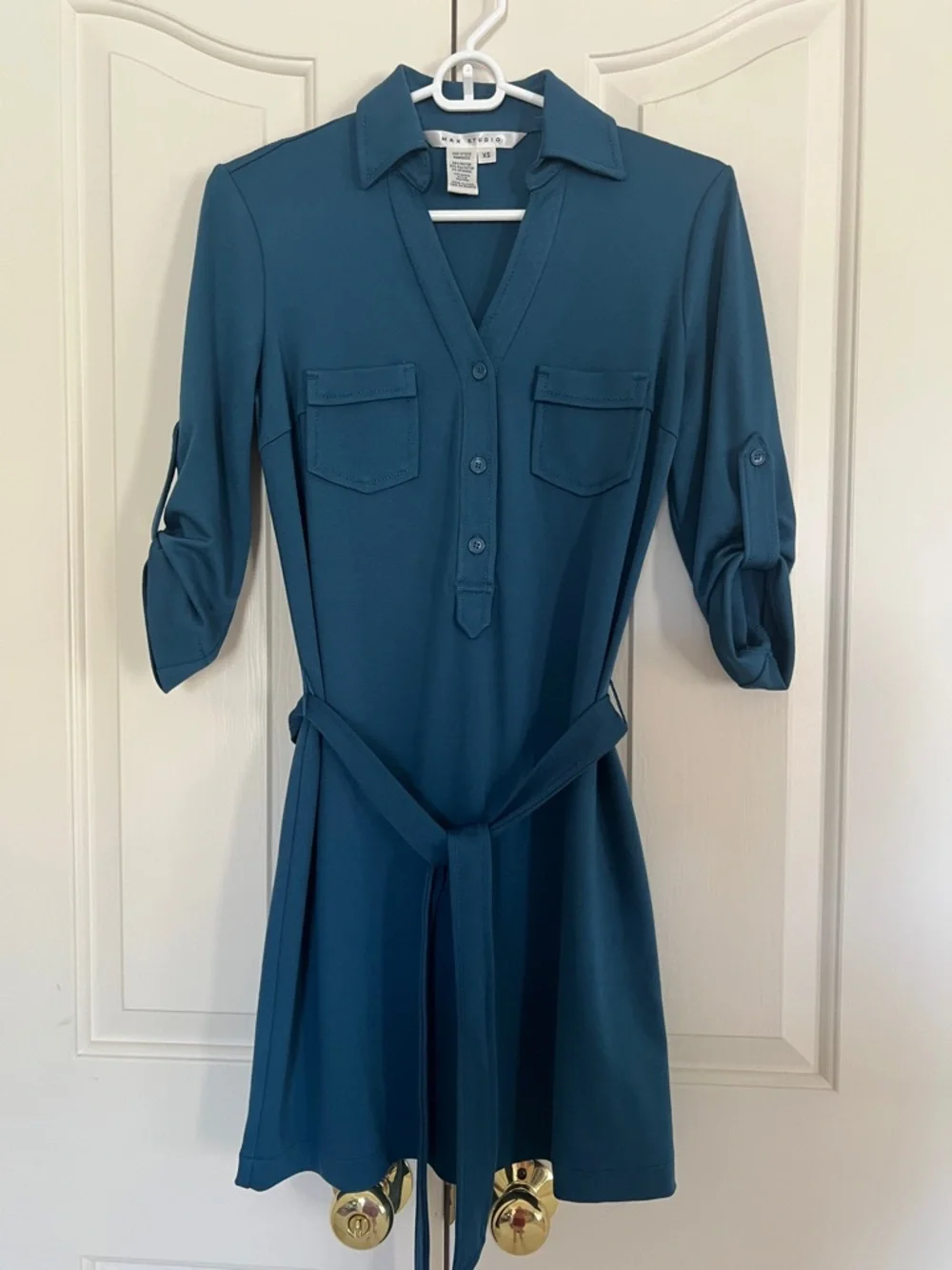 Max Studio Teal Shirt Dress with Tie Belt - Picture 5 of 5